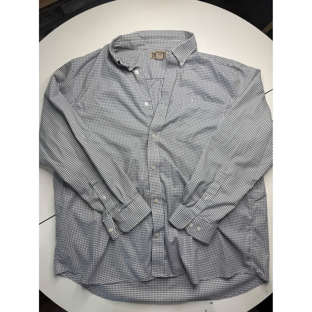 Duluth Trading Mens 2XL Black White Check Cotton Long Sleeve Button Down Shirt